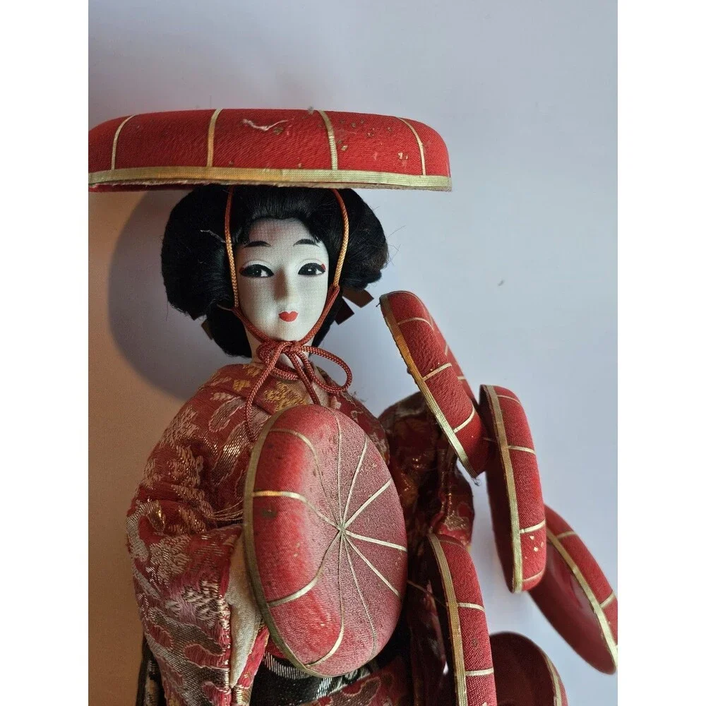 Vintage 1960 Nishi Doll Geisha Red Kimono Japan 17” Tall Japanese